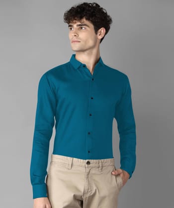 Rich Vesture Mens Teal Blue Color Poly Cotton Fabric Solid Regular fit Full Sleeve Casual And Semi Formal Wear With Apple Cutt Shirt For EveryDay (Pack of 1) (Size:- XL) - None