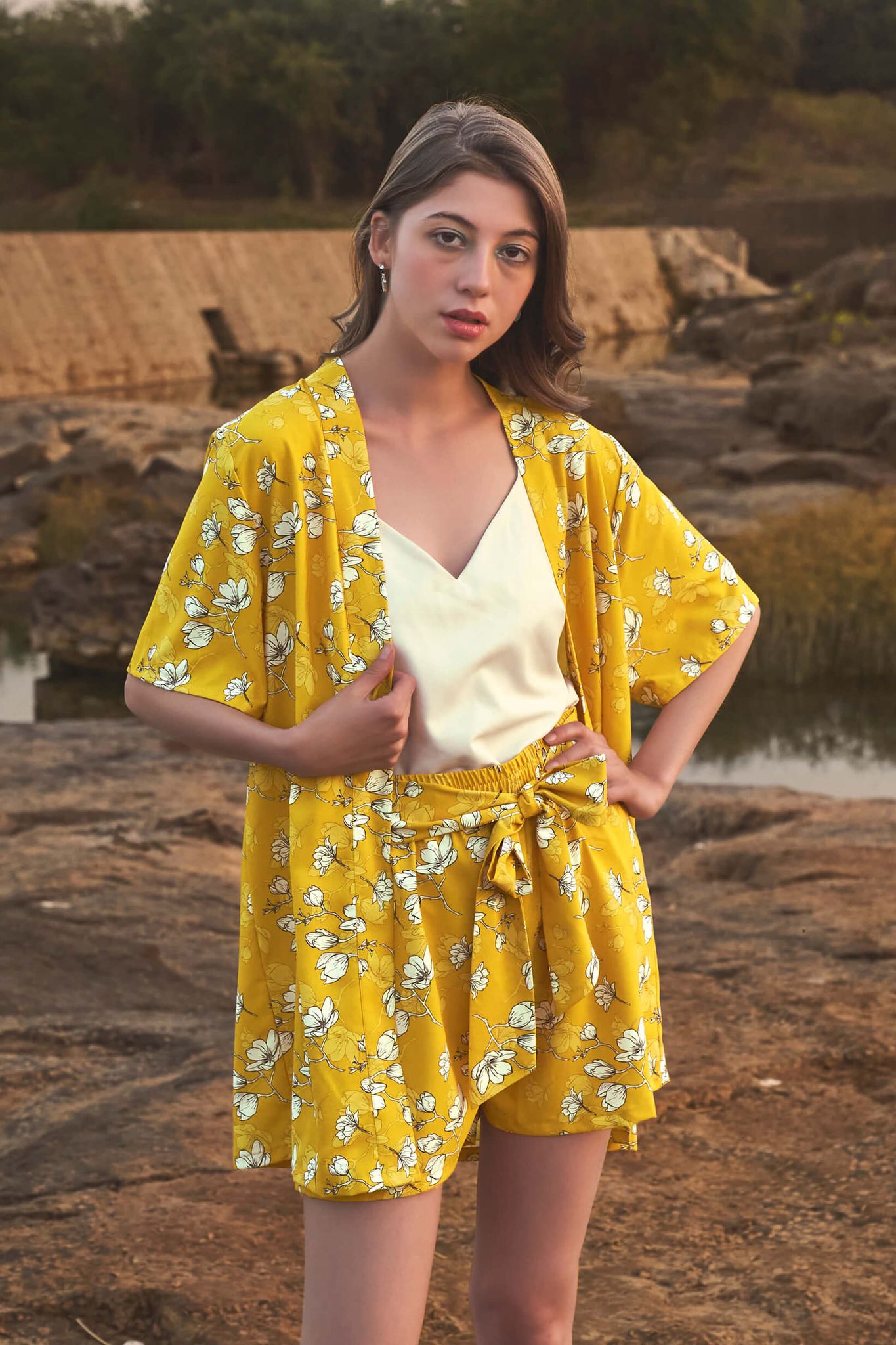 Limerence Floral 3 Piece Co-ord Set-XXS / Tuscany Yellow / SG0001-DPMC002-1.5-NILL-NILL-NILL-NILL-THY02-FS001-NILL-NILL-NILL / BT0008-DPMC002-1.25-NILL-NILL-EL0006-28 INCH-THY02-NILL-NILL-NILL-NI