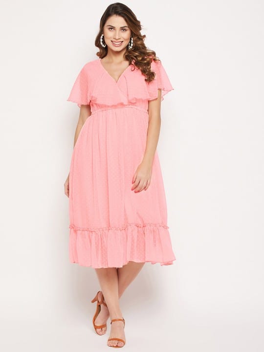 Self Design V Neck Fit And Flare Dress