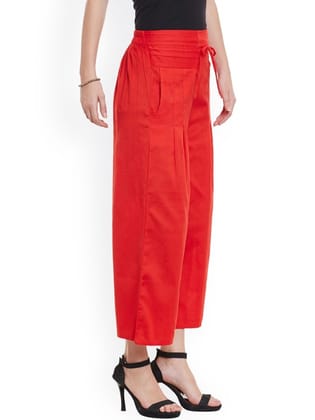Women Red Solid Relaxed Fit Palazzo Trousers