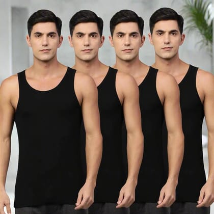 Bamboo Vest for Men - Pack of 4-Small - 84 cm | 33 in / Black | Black | Black | Black