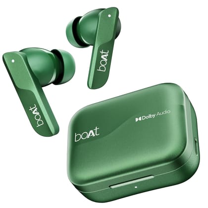 boAt Airdopes 800 TWS Earbuds Dolby Audio, Low Latency, IPX5, v5.3 Bluetooth Earbuds- Interstellar Green