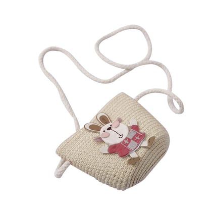 Cute Rabbit Decoration Bag Two-Piece Straw Hat-Beige bag