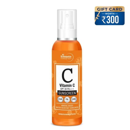 Vitamin C Sunscreen With SPF 30 | PA +++, Mineral Based & Water Resistant | For Skin Brightening & Sun Protection | 120ml With 400 Gift Card