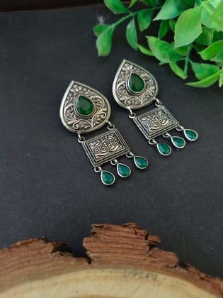 Premium Quality Silver Replica Danglers with Stones for Special Occasions | Sarichka-Green