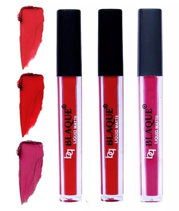 bq BLAQUE Matte Liquid Lipstick Combo of 3 Lip Color 4ml each, Waterproof - Orangish Red, Red, Dark & Bold Pink