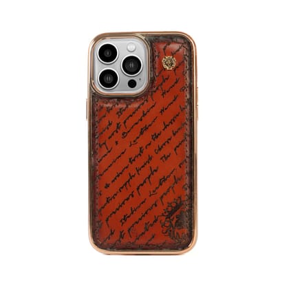 Apple iPhone Series Mobile Cover with Tan Leather Laser Engraving Design-14 Pro Max