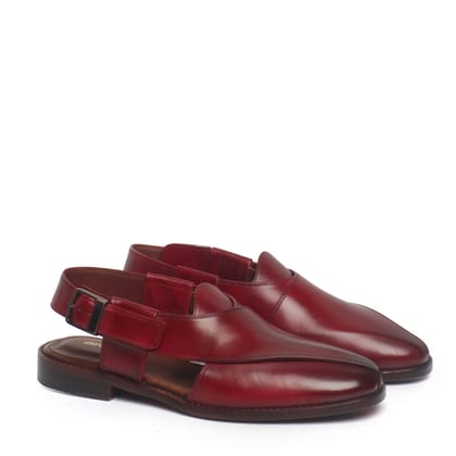 Wine Cross Strap Peshawari Sandals for Men in Genuine Leather-40/6
