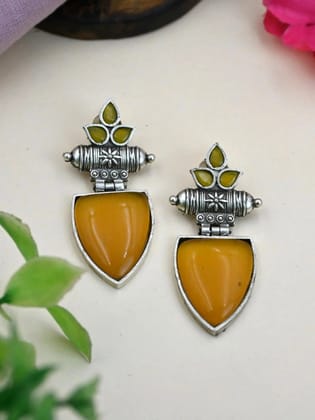 Antique Silver Monalisa Dangler Earrings with Elegant Finish | Sarichka-Yellow