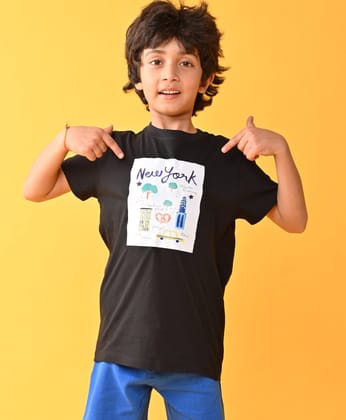 NEWYORK BLACK SHORT SLEEVE BOYS T-SHIRT - BLACK-1-2 YEARS / 1N / BLACK