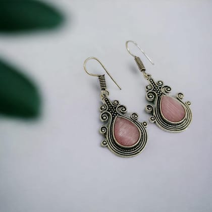 Dew Drop Oxidised Hook Earrings | Sarichka-Pink
