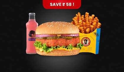 Chunky Paneer Pandey Burger Value Combo __ Classic Salted Fries (Regular),Gulaabo Pink Lemonade