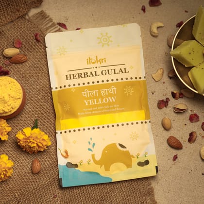 पीला हाथी ~ Yellow Organic and Herbal Holi Color / Gulal (100gm)-Pack of 6