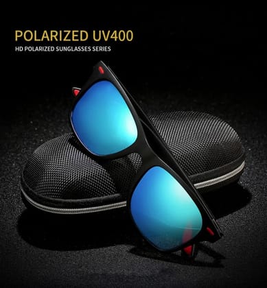 Luxomish Krypto Polarized Sunglasses Black Frame Blue Lens