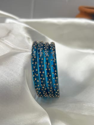 Kada Glass Bangle Design - Water Drop - Set of 4-Navy / 2.4