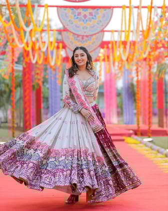 Purple - Off White Designer Lehengha Choli