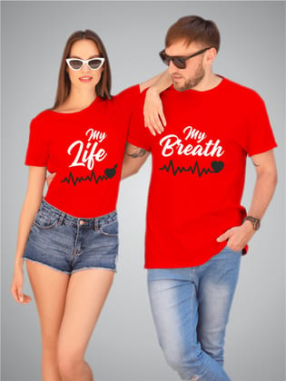 My Breathe - My Life | Couple T-Shirts-XL / S / Red
