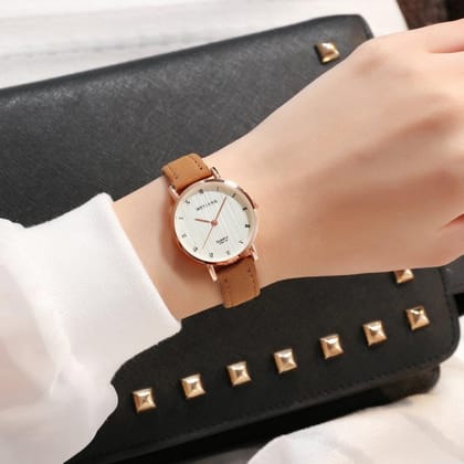 Simple Casual Belt Ladies Couple Quartz Watch-Coffee