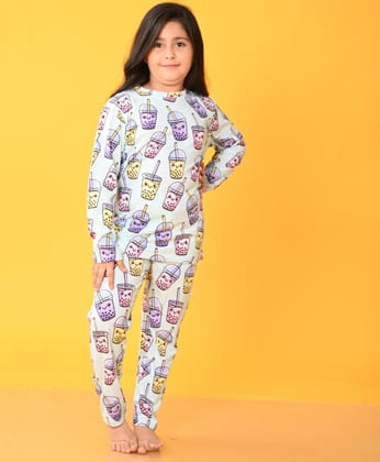 BUBBLE TEA LONG SLEEVES GIRLS PYJAMA SET - AQUA-0-6 MONTHS / 2N / AQUA