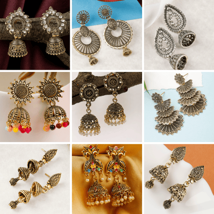 DAZZLING JHUMKAS FOR YOUR PERFECT LOOK COMBO OF 9 EARRING - LC 5067