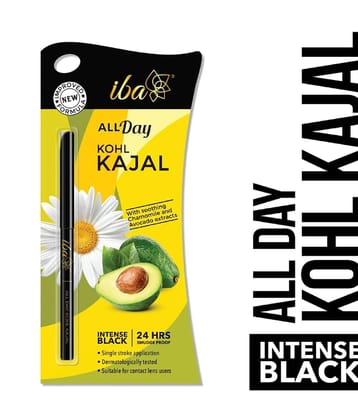 Iba All Day Kohl Kajal, Jet Black, 0.30g, Smudge Proof, Waterproof, 24 hr Long Lasting, (Pack of 1)