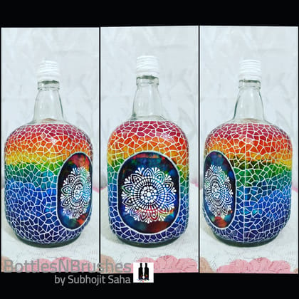 Hand painted Rainbow coloured Bottleart Lamp - Bottles & Brushes