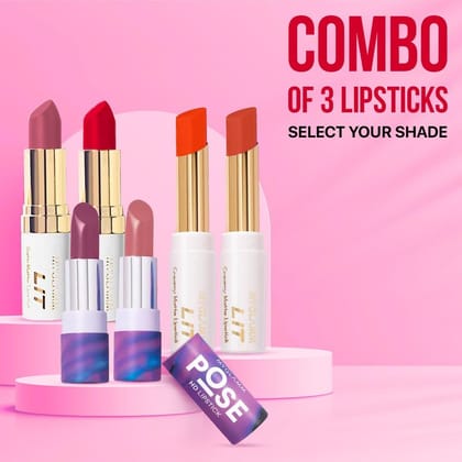 LIT Creamy Matte Lipstick + POSE HD Lipstick + LIT Satin Matte Lipstick