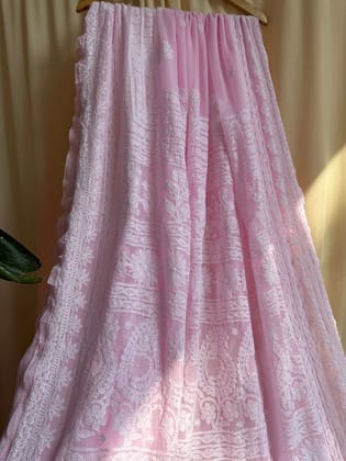 Georgette Chikankari saree in Pink-Pink
