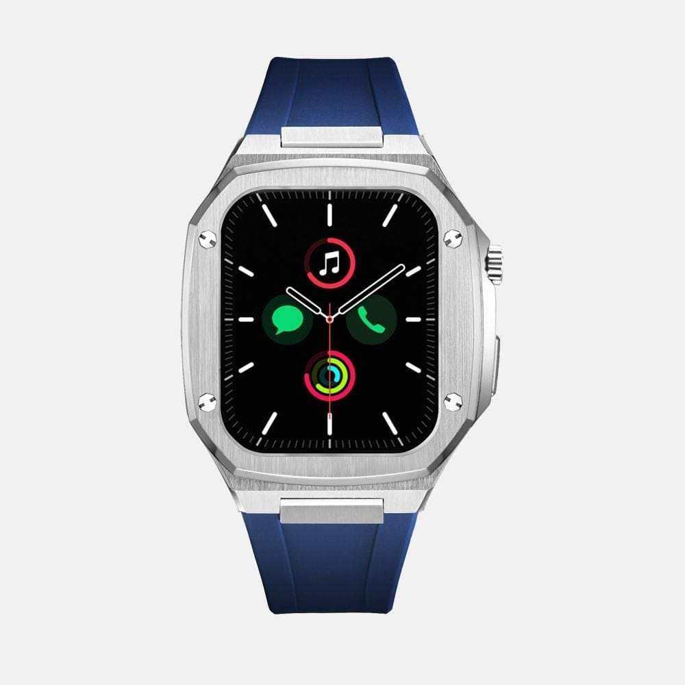 45MM Silver Luxury Edition iWatch Case: Silicone Strap-Blue