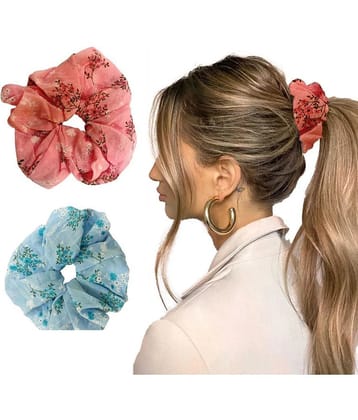 LYKAA Georgette Hair Scrunchies Elastics Ponytail Holders Leaf printed for Women & Girls - Pack of 2 - Multi