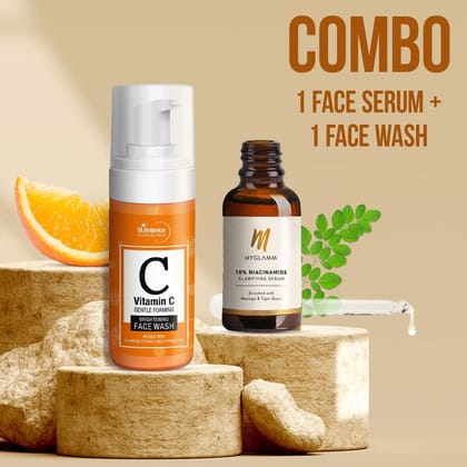 MyGlamm 10% Niacinamide Clarifying Serum + St.Botanica Vitamin C Foaming Brightening Face Wash, 120ml
