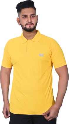 Men Solid Polo Neck Cotton Blend Yellow T-Shirt