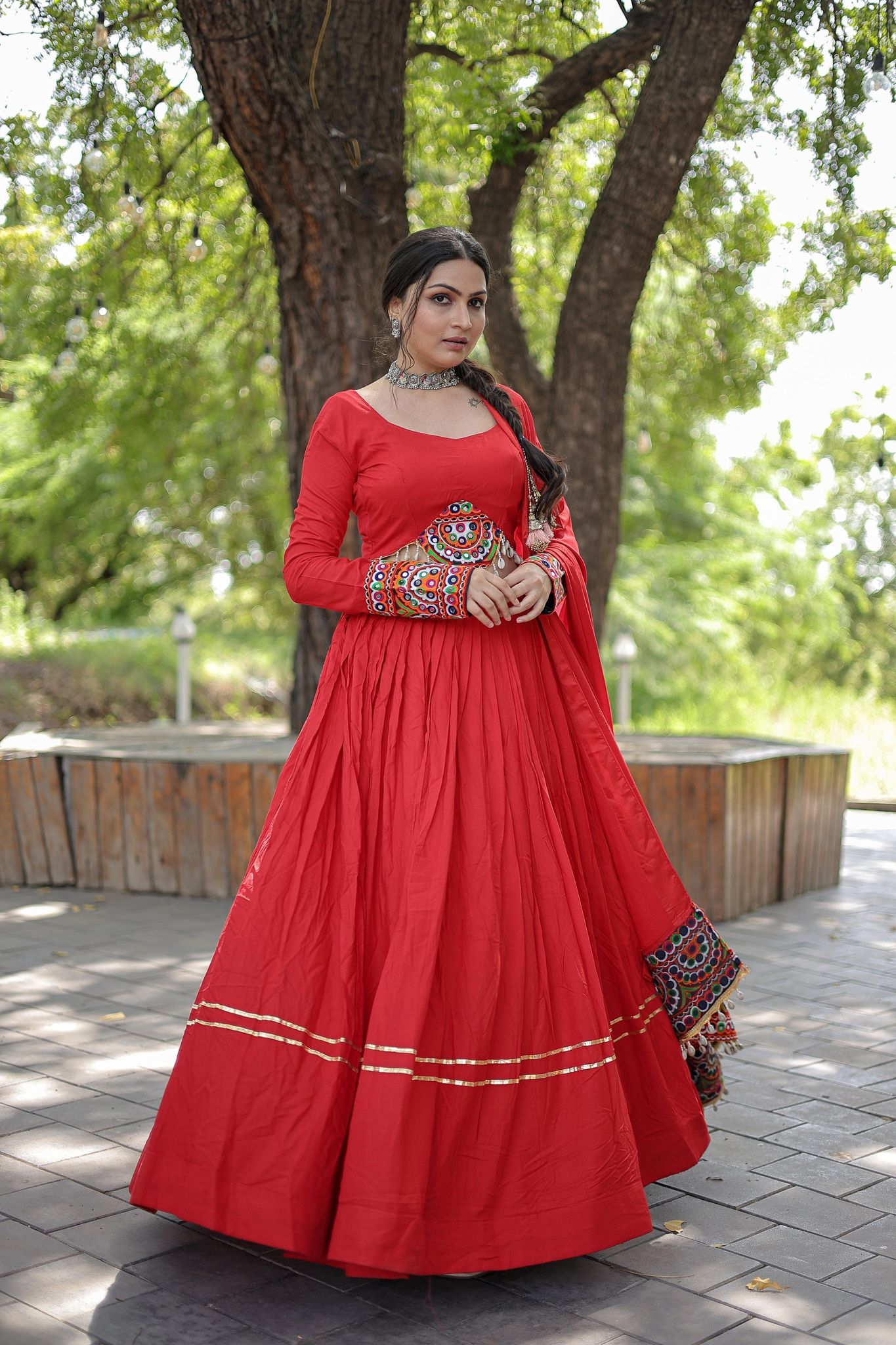 NEW DESIGNER NAVARATRI COLLECTION RED COLOUR LEHNGA CHOLI-Red
