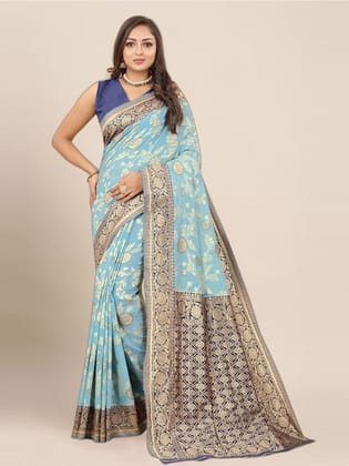 Ethnic Motifs Woven Design Zari Banarasi Saree