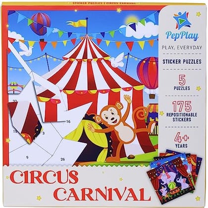         PepPlay Circus Carnival Sticker Puzzle with Set of 5 Jigsaw Puzzles, Educational, Brain/Fun Activity, Essential Skills, Visual Discrimination for Kids, Children, 4 Years Old and Above (23 x 23 cm)       