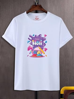 NITYANAND CREATIONS Round Neck White Holi T-Shirt for MEN-HOLI-T-SHIRT-11507-S