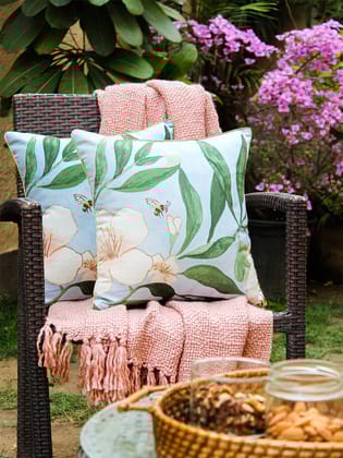 Madhukar - Set Of 2 Cushion Covers (Blue) - Medium-40x40cm / Blue / Cotton Satin