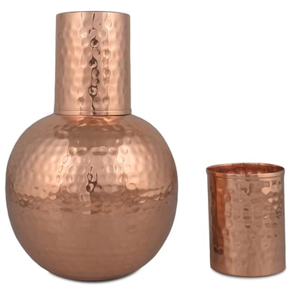 Crockery Wala And Company Copper Hammered Surai Glass Water Pitcher 600 ML