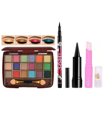 swenky eyeshadow with waterproof eyeliner bold eye kajal & color changing lip balm (Pack of 4)