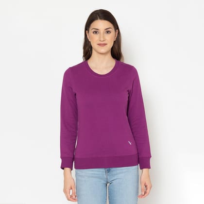 Women's Plain Casual Full Sleeve Sweatshirt - Magenta Purple Magenta Purple S