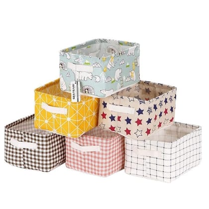 Mini Foldable Storage Box Canvas Fabric Baskets for Organizing with Handles