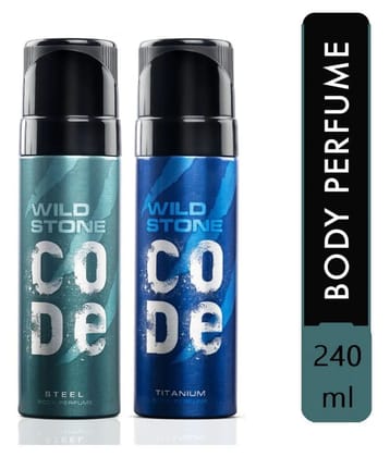 Wild Stone Code Titanium and Steel Body Perfume for Men, Pack of 2 (120ml each)