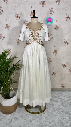Soft silk hand embroidered Anarkali frock-XS