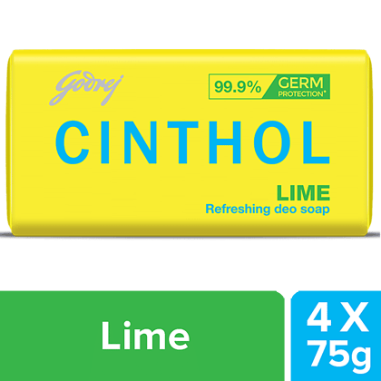 Cinthol Refreshing Deo Lime Bath Soap, 99.9% Germ Protection, 75 G (Pack Of 4)(Savers Retail)
