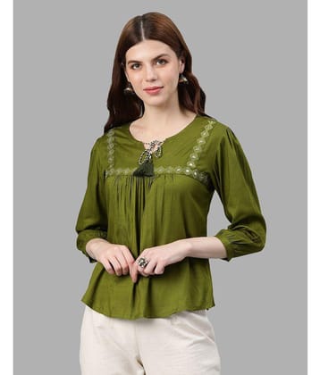 Yash Gallery - Green Rayon Womens Regular Top ( Pack of 1 ) - None
