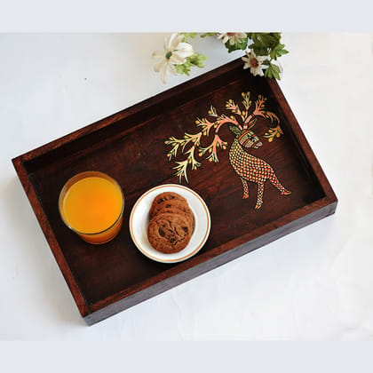 Ethinichic Hand painted Deer Solid Wood Serving Tray