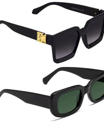 Elligator Black Rectangular Sunglasses ( Pack of 2 ) - Medium