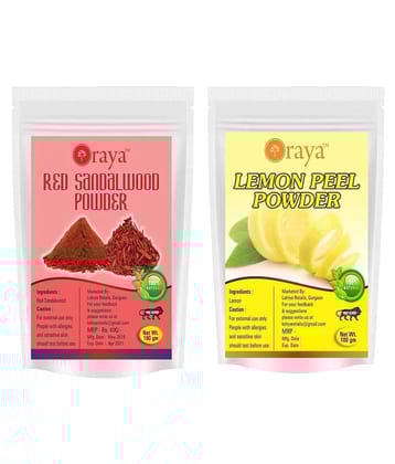 ORAYA 100% Pure Red Sandalwood Powder & Lemon Peel Powder Face Pack 200 gm Pack of 2