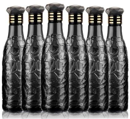 Denzcart Zig-Zag Pattern Plastic Water Bottle Set Of 6 ( 1000ml Each,Plastic ) (Black, PET)  by Ruhi Fashion India