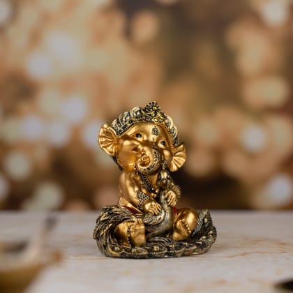 Golden Baby Ganesh on Peacock Figurine|Premium Resin Statue| Divine Union Statue|Home Decor
